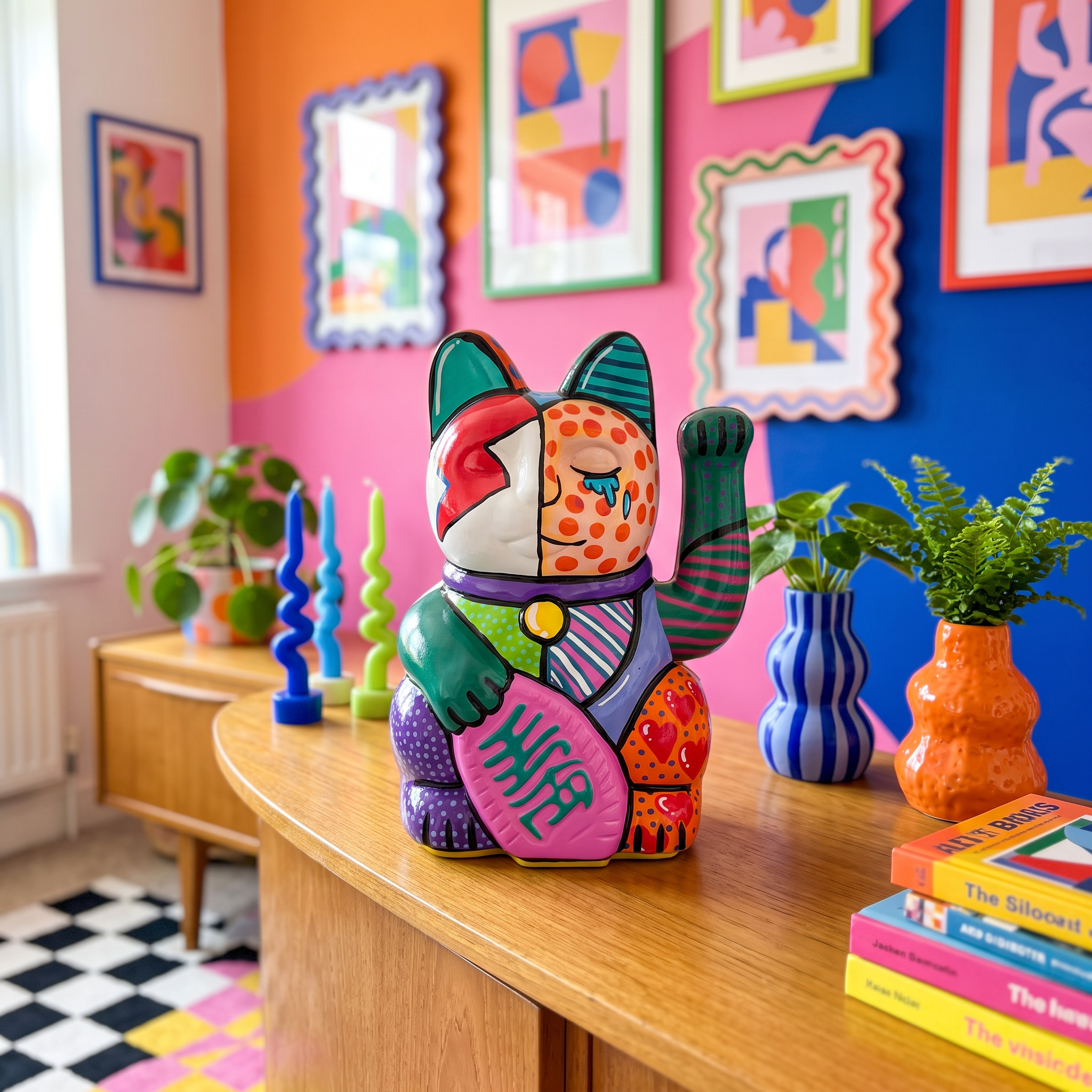 POP ART LUCKY CAT — hand-painted Maneki Neko Lucky Cat by Endorphin Art